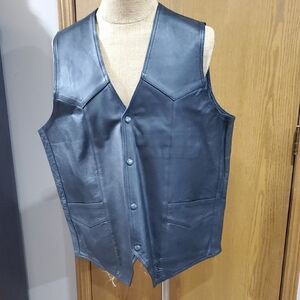 Black Leather V-Neck Vest Tailored Fit